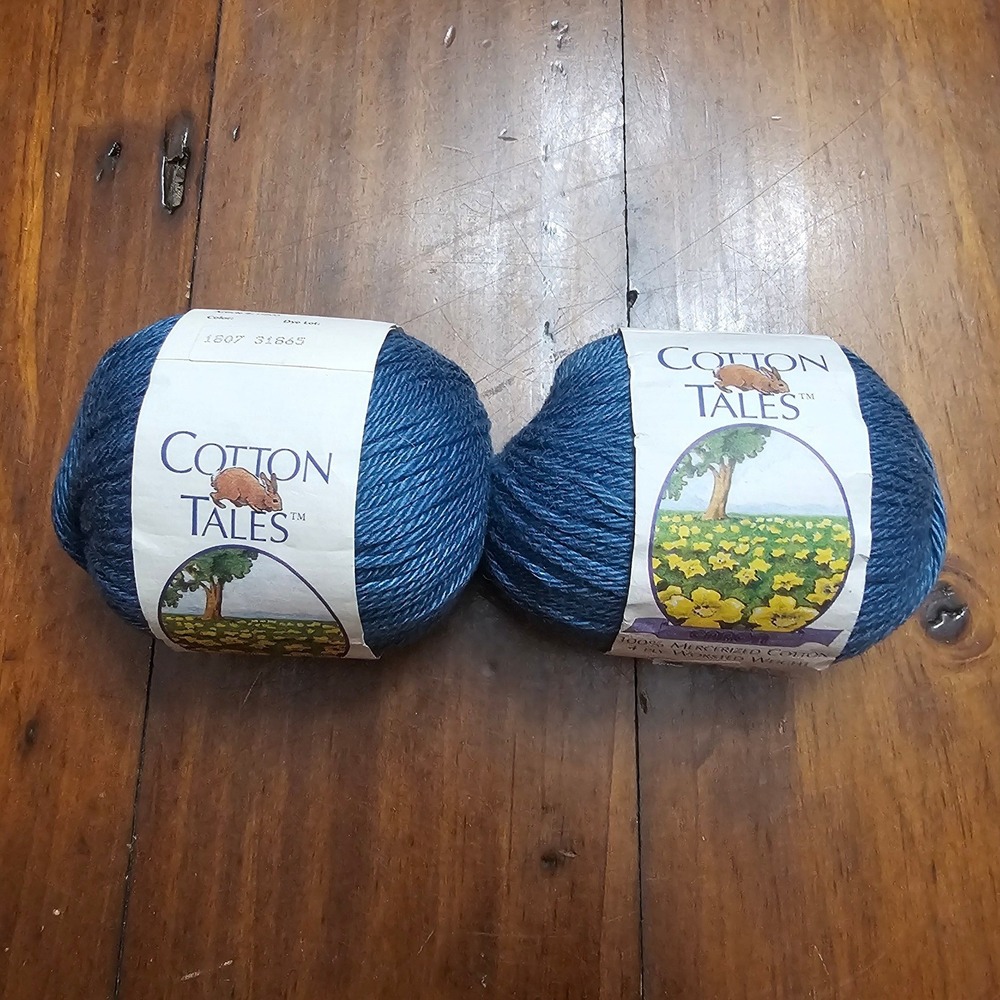 Caron Cotton Tales 100% Mercerized Cotton Yarn Denim Blue 2 Skeins Worsted 4 Ply